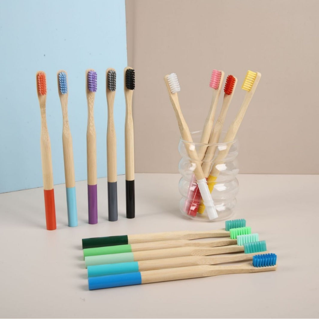Environmental Protection Bamboo Toothbrush Set Painted Lacquer Round Handle Color
