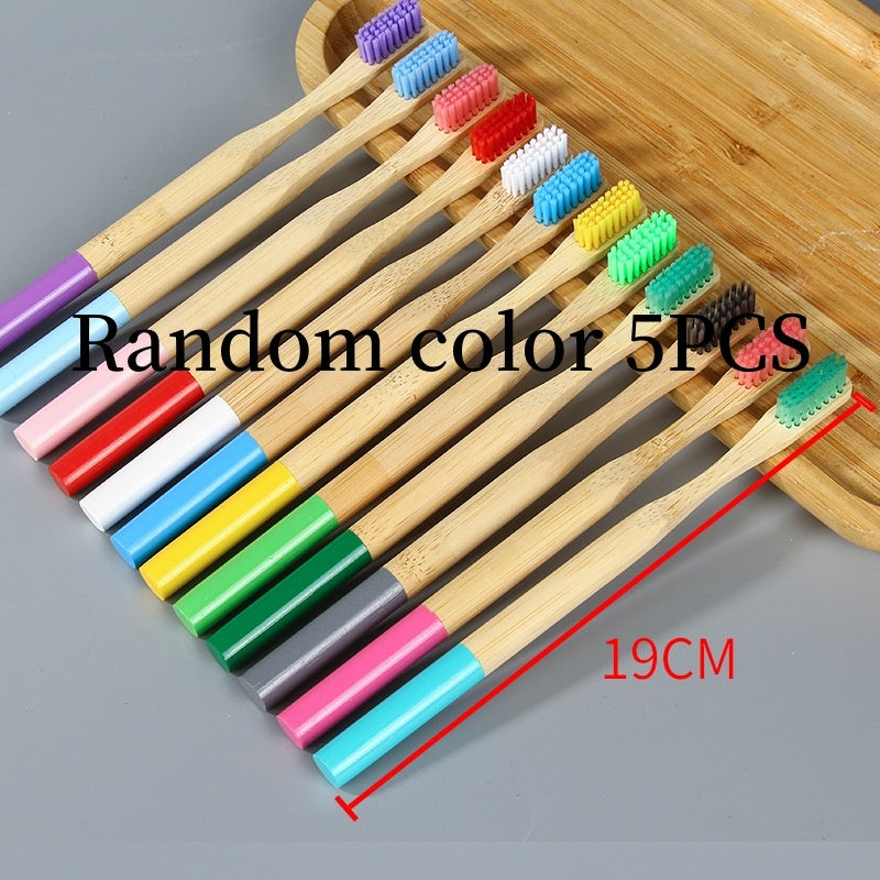 Environmental Protection Bamboo Toothbrush Set Painted Lacquer Round Handle Color