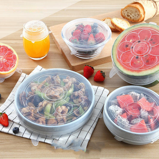 6-piece Set Lid For Airtight Container European Standard Silicone Stretchable Plastic Cover